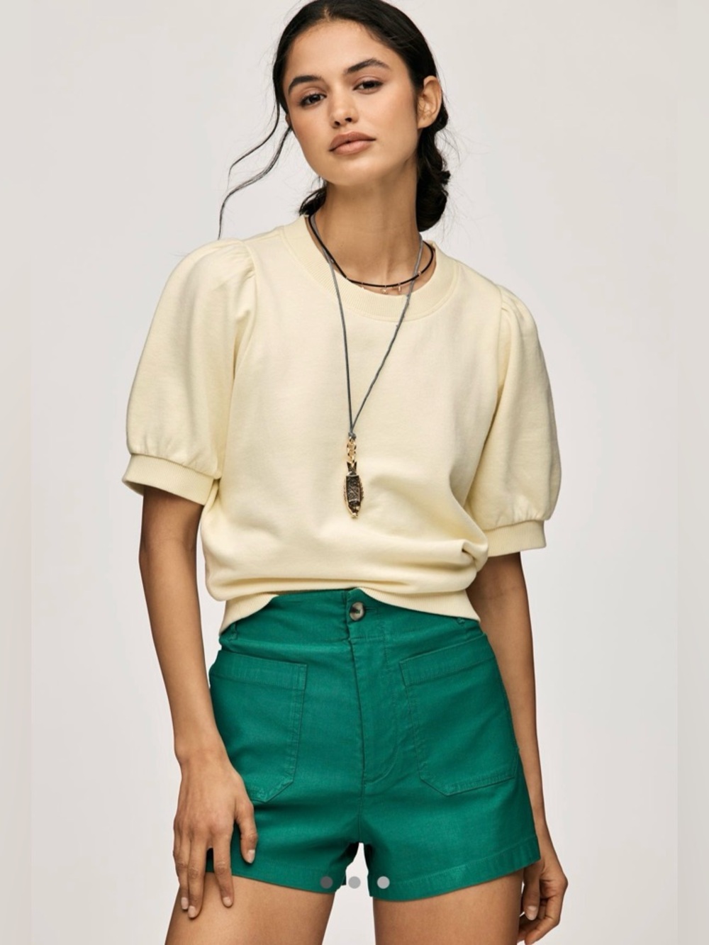 Maeve Puff-Sleeve Sweatshirt Tee Off-White Ribbed-Neck Sweatshirt